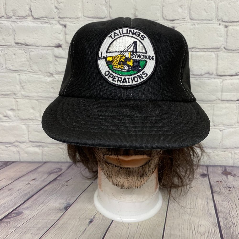 Vintage Trucker Hat Foam Cap Snapback Black Syncrude Tailings Operations Patch